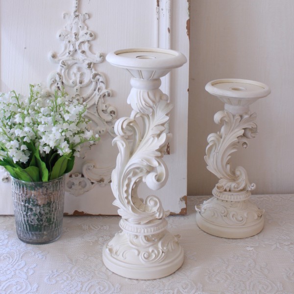 キャンドルホルダー ホワイト Ｌ キャンドルスタンド ホワイトウィング (125) アンティーク調 ピラー テーパー 兼用 雑貨 アンテ
