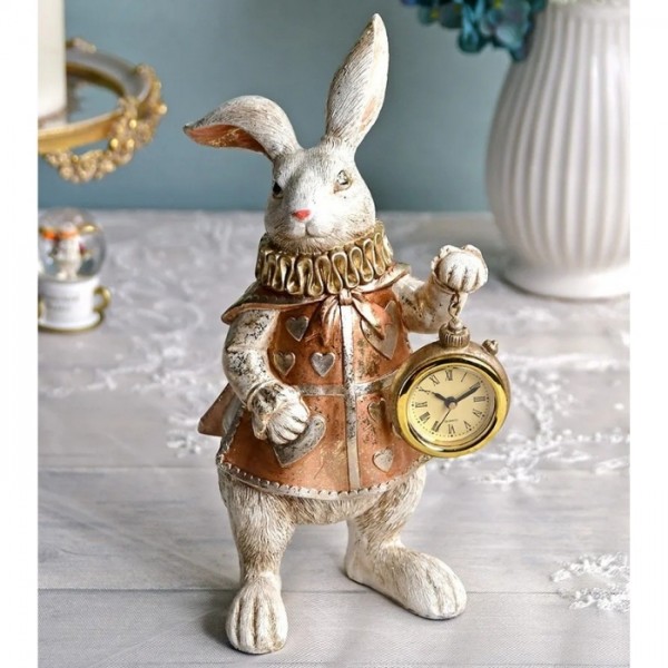 ワンダーランド ラビットクロック 不思議の国のアリス 置物 アンティーク調 アンティーク風 ウサギ ラビット 輸入雑貨 フレンチ