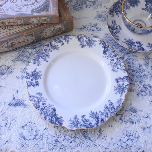 ケーキプレート トワルドジュイ ブルー 洋食器 ケーキ皿 円形 皿  フレンチ食器 アンティーク調 陶器 シャビーシック antique 可