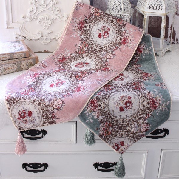 テーブルランナー テーブルセンター ブルー 豪華 高級 120ｃｍ 花柄 ローズ 可愛い ピンク グリーン ヨーロピアン 洋風 ロココ調