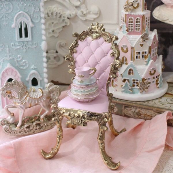 チェア オブジェ 置物 可愛い ロココ調 ゴールド ピンク (739) 椅子 撮影小物 ピンク 洋風 雑貨 アンティーク風 輸入雑貨 アンテ