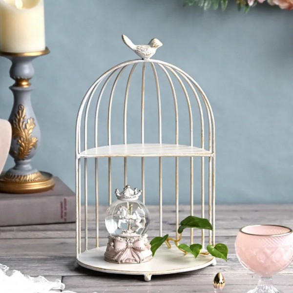 バードケージ シェルフ ２段 ラック 飾り棚 アフタヌーンティースタンド ２段ラック ホワイト アイボリー 可愛い (1526) フレン