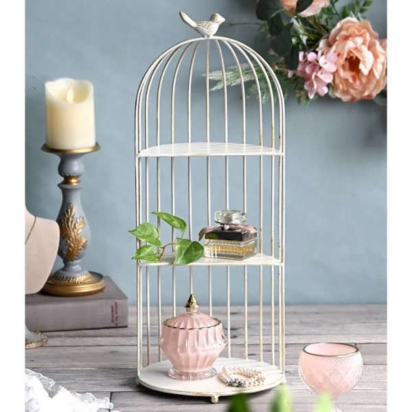バードケージ シェルフ ３段 ラック 飾り棚 アフタヌーンティースタンド 3段ラック ホワイト アイボリー 可愛い (1525) フレンチ