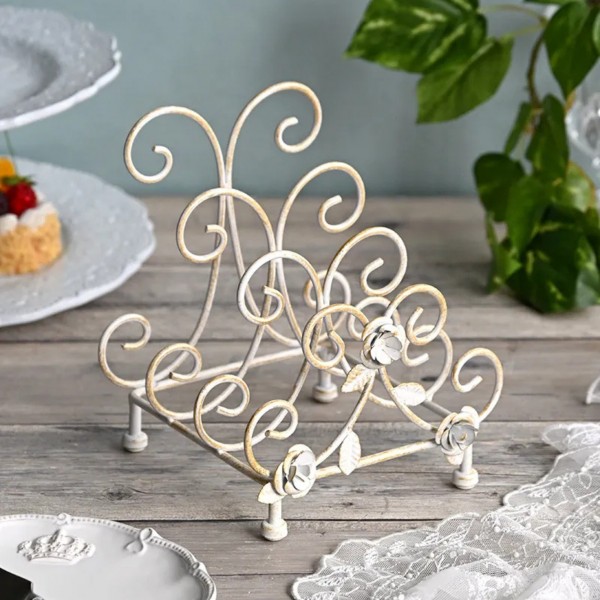 プレートスタンド お皿立て ホワイト アイボリー ローズ プレートホルダー (1524）薔薇 ロココ調 テーブルコーディネート マリー