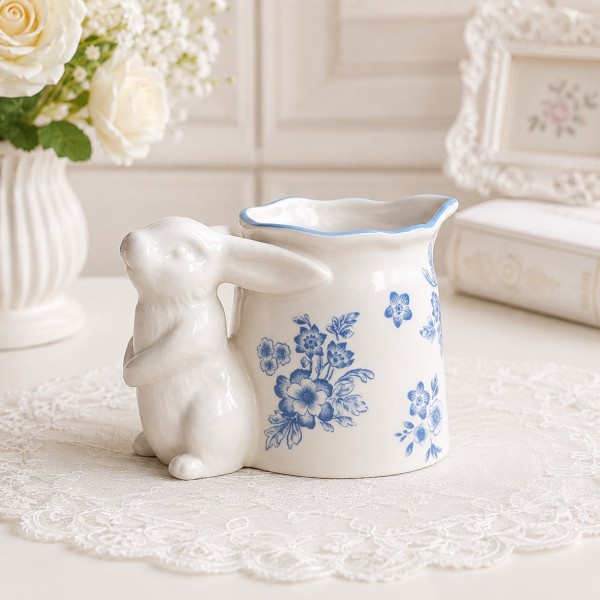 ミルクピッチャー 陶器 小物入れ ミルクポット ラビット うさぎ 可愛い 花柄 陶器製 ブルームラビットミルクピッチャー (091) ア