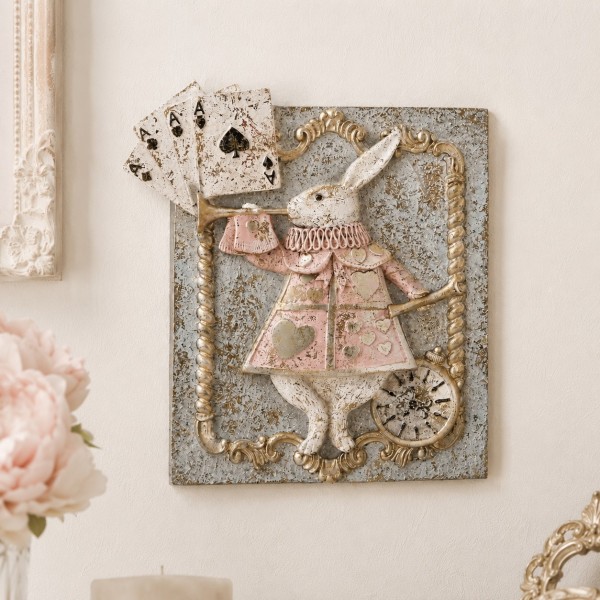 ワンダーランド ウォールオブジェ 壁飾り ラビット ブルー オブジェ うさぎ ウサギ 壁掛け (1600) アンティーク風 アンティーク