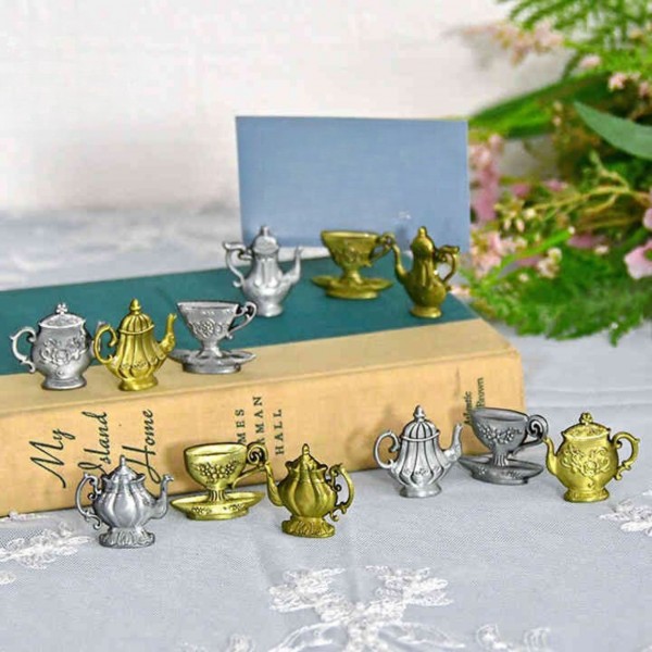 カードスタンド ゴールド シルバー 6個セット ティーポット ティーカップ カフェ おしゃれ アンティーク調 クラシック ロココ調 