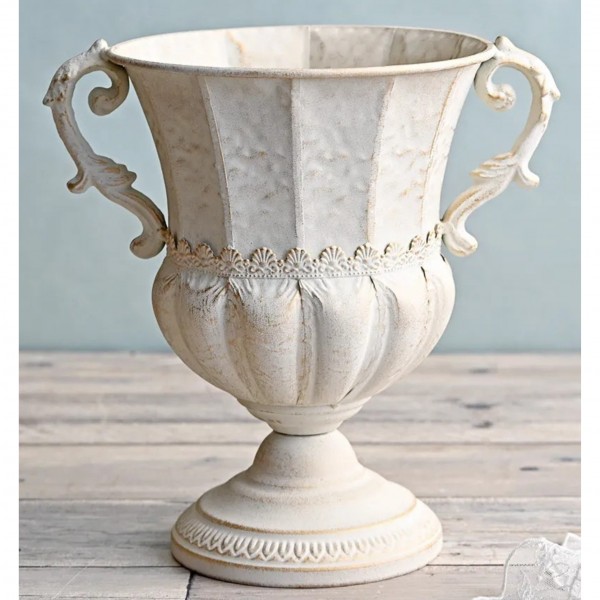 フラワーベース アイボリー ラージサイズ フラワーポット 花器 ホワイト ブリキ プランターカバー（1578）おしゃれ アンティーク