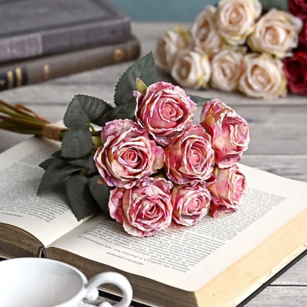 造花 薔薇 (ピーチ591) 花束 ７本セット ローズ ブーケ バラ 可愛い 花 アーティフィシャルフラワー ギフト プレゼント 贈り物