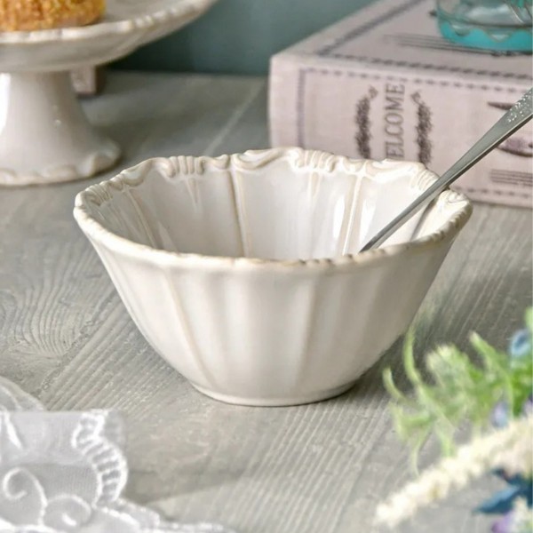 ボウル サラダボウル ミニボウル ホワイト ノブレス 白 オフホワイト 小鉢 洋食器 フレンチ食器 アンティーク調 陶器 シャビーシ