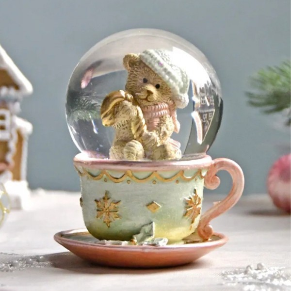 クリスマス スノードーム テディベア ベア オブジェ 置物 ティーカップ 可愛い クマ 店舗装飾 クリスマス装飾 ギフト レトロ ヴ