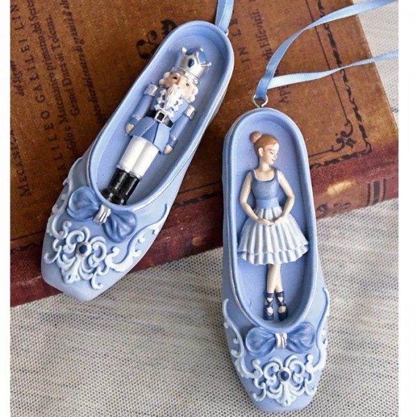 クリスマス オーナメント トゥーシューズ ツリーオーナメント ブルー バレエ ソルジャー 可愛い アンティーク風 ロココ調 店舗装