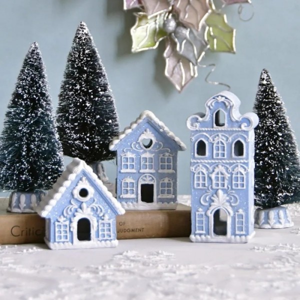 クリスマス 置物 家 ハウス 北欧 ウィンターブルー ビレッジハウス セット ブルー オブジェ 家 北欧 おしゃれ 可愛い アンティー