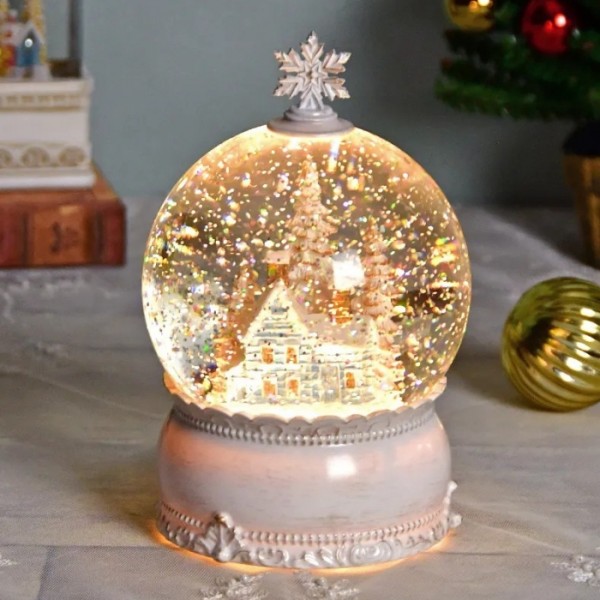 クリスマス スノードーム LED 可愛い リキッド USB 電池 ホワイト スノータウン 置物 雪 店舗装飾 クリスマス装飾 ギフト レトロ