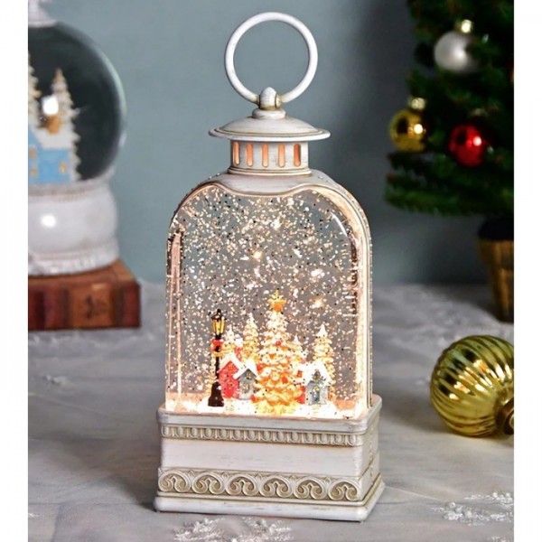 クリスマス スノードーム オルゴール LED リキッド ミュージック ランタン ホワイト クリスマスツリー ヴィレッジ 置物 可愛い 