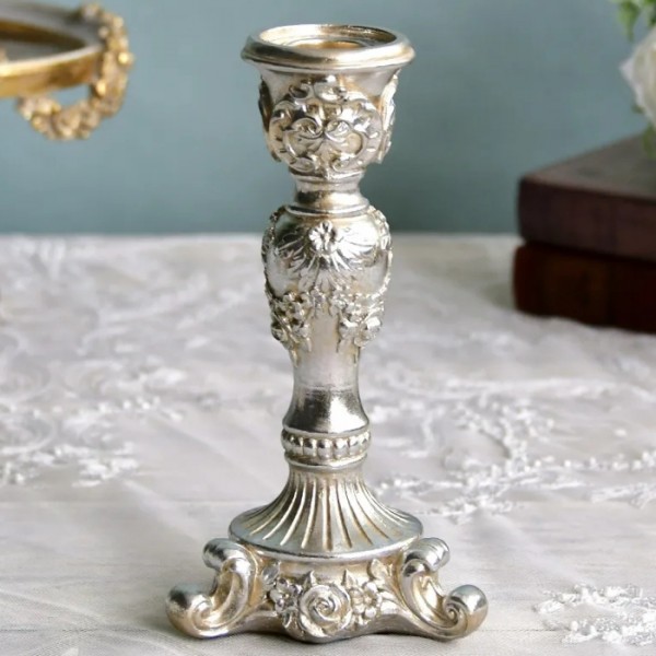(SALE20%OFF) キャンドルスタンド シルバー アンティーク風 テーパーキャンドル ローズ キャンドルホルダー テーパー用 ロココ調