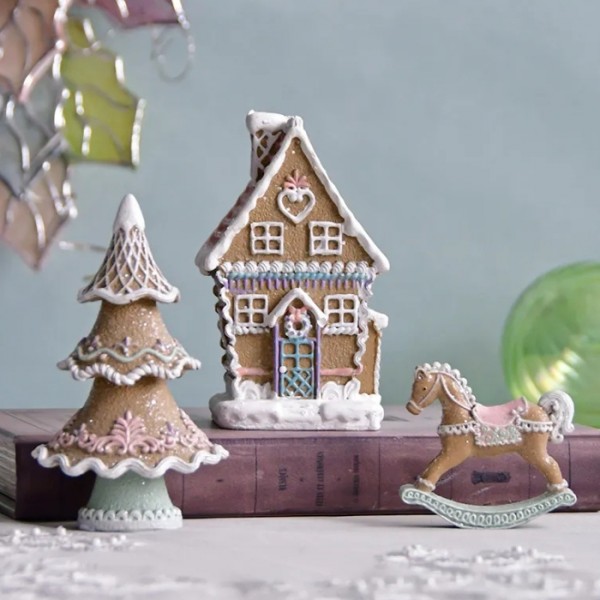 クリスマス 置物 ツリー ジンジャーブレッド オブジェ ３個セット 北欧 置物 お菓子の家 可愛い クラシック アンティーク風 アン