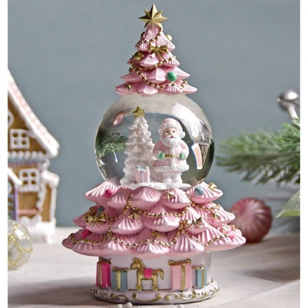クリスマス 置物 スノードーム サンタクロース ピンクツリー オブジェ クリスマスツリー 北欧 置物 可愛い クラシック アンティ