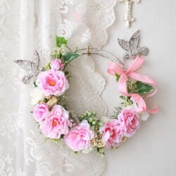 造花 壁飾り ミニリースA フラワーアレンジ 壁掛け ギフト インテリア アレンジ アーティフィシャルフラワー シルクフラワー ア