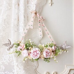 造花 壁飾り スワッグ Aバード フラワーアレンジ 壁掛け ギフト インテリア アレンジ アーティフィシャルフラワー シルクフラワ