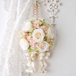 造花 壁飾り パールリボンA フラワーアレンジ 壁掛け ギフト インテリア アレンジ アーティフィシャルフラワー シルクフラワー 