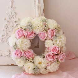 ローズリース リース 壁掛け 壁飾り 造花 フラワーリース ピンク ホワイト インテリアアレンジ ギフト アーティフィシャルフラワ