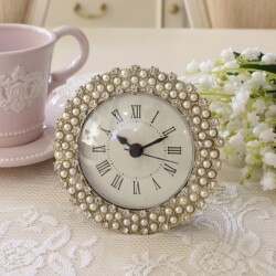 置時計 可愛い 時計 テーブルクロック エレガント 置き時計 クリスタル パール ラウンド ヨーロピアン クラシック ロココ調 アン