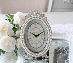 置き時計 可愛い 置時計 猫脚パール オーバル ギフト アンティーク風 シャビーシック フレンチシャビー 姫系 テーブルクロック 