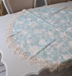 はっ水 ラウンドクロス 円形 高級 100cm 丸型 撥水 トップクロス 花柄 デパート品質 ターコイズブルーフラワー ジャガード織 布