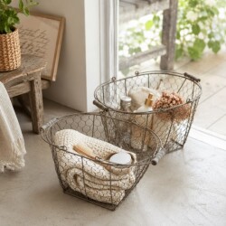 バスケット ２点セット ワイヤーバスケット ラスティ スチールバスケット 小物入れ 収納 店舗什器 アンティーク調 フレンチカン