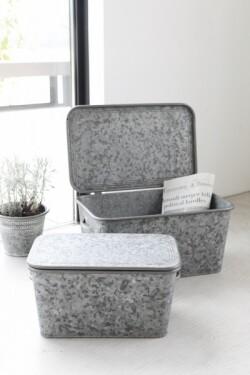 収納ボックス ブリキ ベージ スクエアボックス ２点セット 収納 小物入れ ボックス シルバー ヴィンテージ風 スチール おしゃれ 