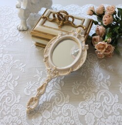 シャビーシックなハンドミラー 7 ホワイト系 手鏡 ロココ調 姫系 可愛い アンティーク風 シャビーシック フレンチカントリー スタイルロココ