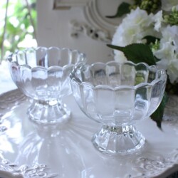 デザートグラス スカラップ 2個セット ガラスコンポート クープ ガラス食器 (1020) ガラス製 小物入れ アンティーク風 アンティ