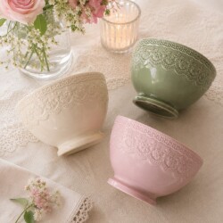 ボウル サラダボウル カフェオレボウル 陶器 小どんぶり 小丼 グリーン ピンク アイボリー アンティーク風 可愛い食器 おしゃれ 