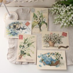 すずらん スズラン ポストカード 5種セット 鈴蘭 ミュゲ すずらん アンティーク風 手芸 材料 シャビーシック 絵はがき 絵葉書 シ