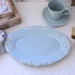 オーバルプレート 楕円皿 アンティーク風 洋食器 ミニョン ブルー ディナー皿 フレンチ食器 アンティーク調 陶器 シャビーシック