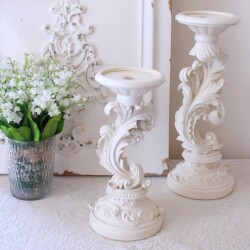 キャンドルホルダー ホワイト S キャンドルスタンド ホワイトウィング (126) アンティーク調 ピラー テーパー 兼用 雑貨 アンテ