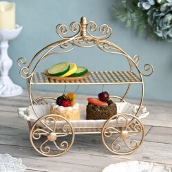 2段 ケーキスタンド アフタヌーンティースタンド 飾り棚 ２段プレートスタンド ゴールド シェルフ アイアン (1568) ロココ調 か