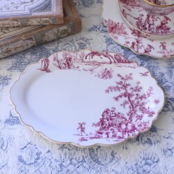 オーバルプレート トワルドジュイ ボルドー 洋食器 ケーキ皿 楕円 皿  フレンチ食器 アンティーク調 陶器 シャビーシック antiqu