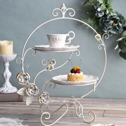 プレートホルダー ケーキスタンド ２段 アフタヌーンティースタンド ２段プレート プレートスタンド ホワイト アイボリー かわい