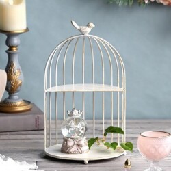 バードケージ シェルフ ２段 ラック 飾り棚 アフタヌーンティースタンド ２段ラック ホワイト アイボリー 可愛い (1526) フレン