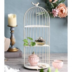 バードケージ シェルフ ３段 ラック 飾り棚 アフタヌーンティースタンド 3段ラック ホワイト アイボリー 可愛い (1525) フレンチ
