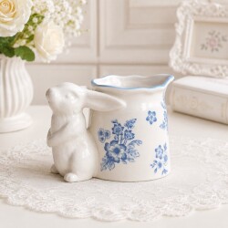 ミルクピッチャー 陶器 小物入れ ミルクポット ラビット うさぎ 可愛い 花柄 陶器製 ブルームラビットミルクピッチャー (091) ア