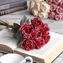 造花 薔薇 (レッド589) 赤 花束 ７本セット ローズ ブーケ バラ 可愛い 花 アーティフィシャルフラワー ギフト プレゼント 贈り