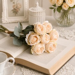 造花 薔薇 (オフホワイト590) 白 花束 ７本セット ローズ ブーケ バラ 可愛い 花 アーティフィシャルフラワー ギフト プレゼント