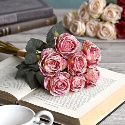 造花 薔薇 (ピーチ591) 花束 ７本セット ローズ ブーケ バラ 可愛い 花 アーティフィシャルフラワー ギフト プレゼント 贈り物