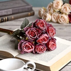 ローズブーケ 造花 薔薇 (モーブ592) 花束 ７本セット ローズ ブーケ バラ 可愛い 花 アーティフィシャルフラワー ギフト プレゼ