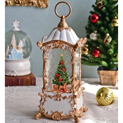 クリスマス スノードーム 電動 LED オルゴール ホワイトランタン ツリー オブジェ クリスマスツリー 置物 可愛い クラシック ア