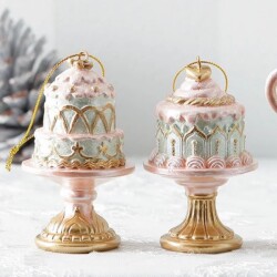 クリスマス オーナメント ケーキスタンド ピンク 置物 ケーキ ツリーオーナメント クリスマス 可愛い アンティーク風 ロココ調 