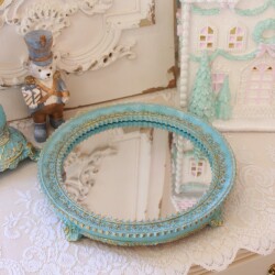 (SALE30%OFF) ミラートレー トレイ ブルー ディスプレイトレイ インテリアトレイ ラウンド おしゃれ  (1024) 円形 丸 ロココ調 